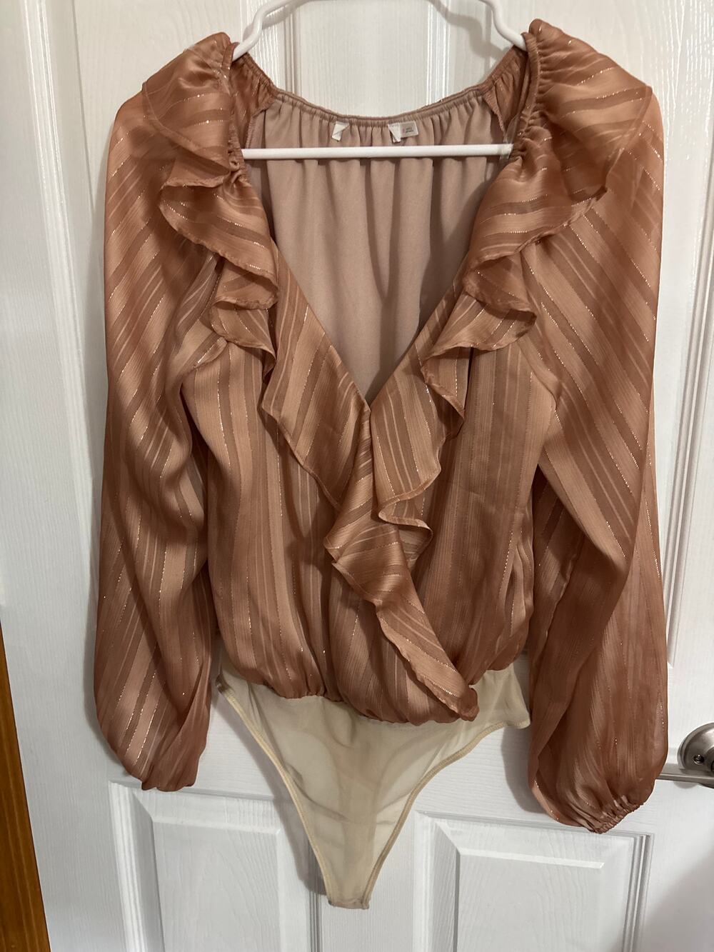 Lush Shimmery Peachy Copper Faux Wrap Bodysuit Size S